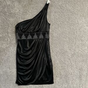 Y2K Dress Size 9 One Shoulder Draped Beaded Sleek Sultry Bodycon Glam Party Prom